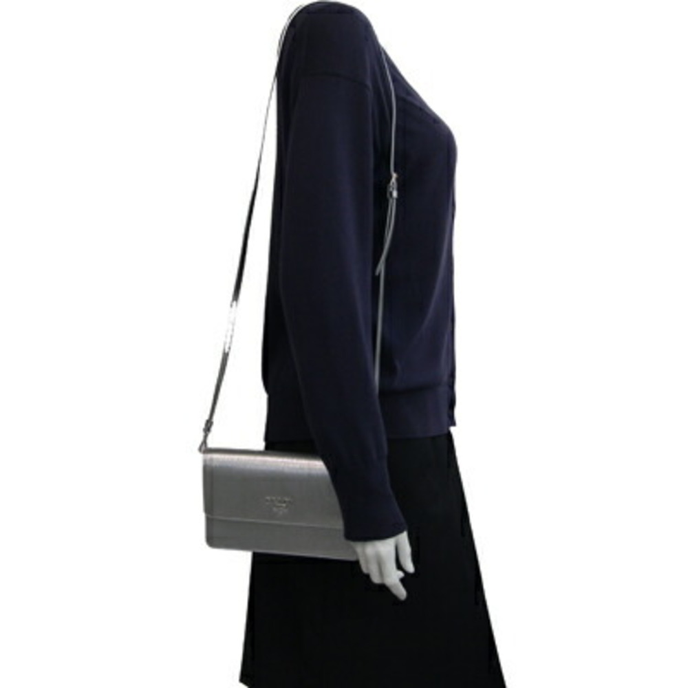 Prada Shoulder Bag 1BP016 Silver Leather Pochette Wallet Women's PRADA - Picture 9 of 9